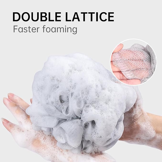 SHOWAY Large Bath Shower Sponge Pouf Loofahs: 4 Packs 60g/Each Eco-friendly Exfoliating Mesh Brush Pouf Bath Shower Ball Sponge-Exfoliate, Cleanse, Soothe Skin
