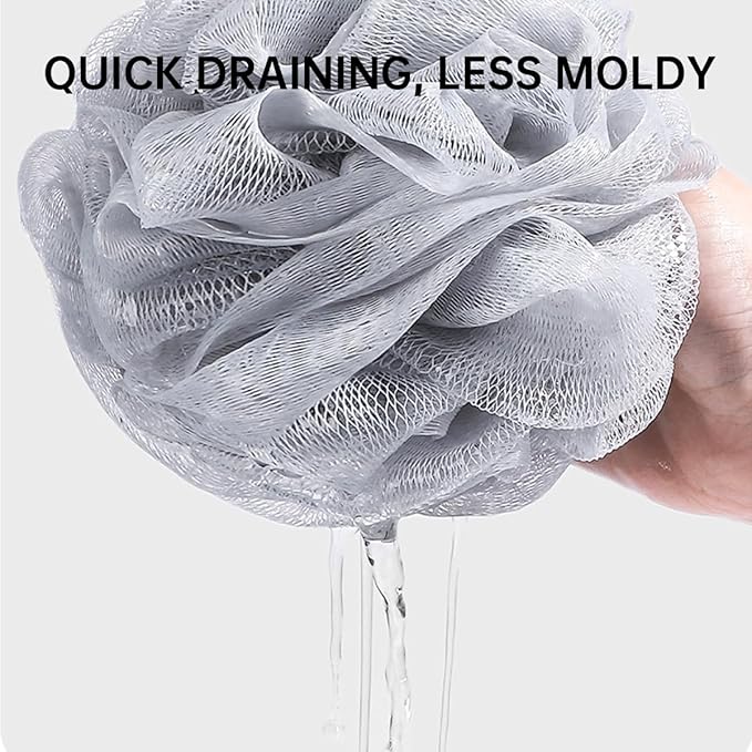 SHOWAY Large Bath Shower Sponge Pouf Loofahs: 4 Packs 60g/Each Eco-friendly Exfoliating Mesh Brush Pouf Bath Shower Ball Sponge-Exfoliate, Cleanse, Soothe Skin