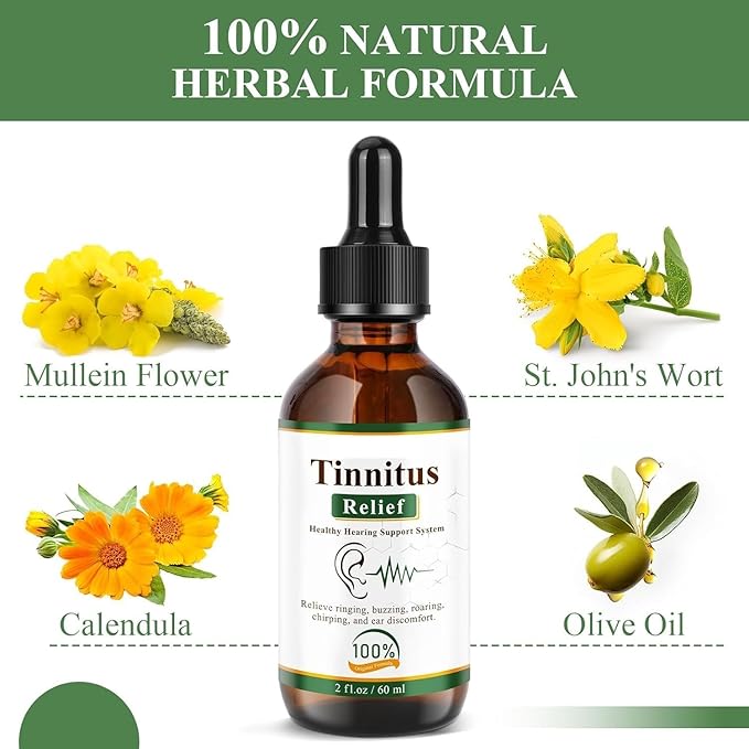 Tinnitus Relief Drops | 100% Herbal Ear Oil for Ringing & Buzzing | Helps Reduce Ear Discomfort & Roaring | Natural Hearing Support Formula | For Men & Women |