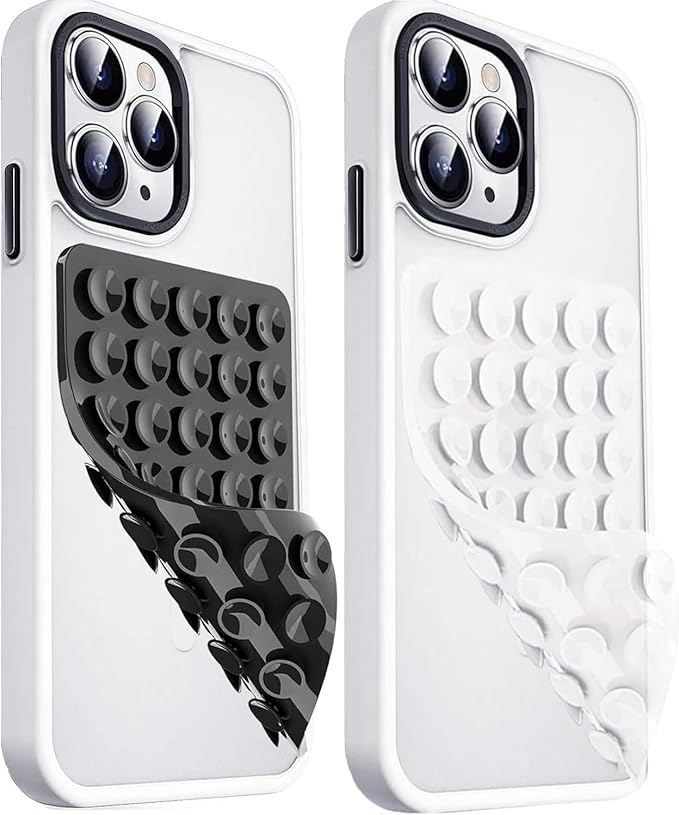 2 Pack Silicone Suction Cup Phone Case - Mount Double Sided, Phone Accessories Hands-Free Strong Grip Holder for Selfies and Videos, Silicon Phone Stand (Black&White)