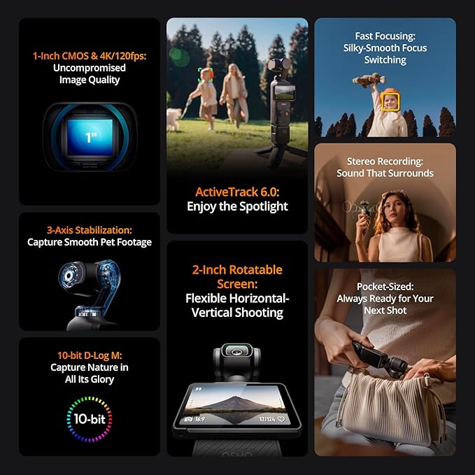 DJI Osmo Pocket 3 Creator Combo, Vlogging Camera with 1'' CMOS & 4K/120fps Video, 3-Axis Stabilization