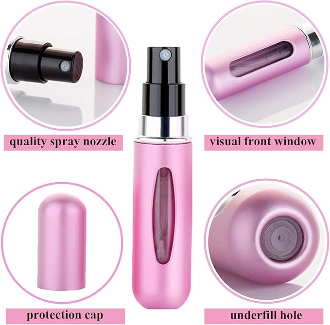 Wendergo Perfume Atomiser Refillable 5 Pcs Travel Bottle Mini ML Atomizer Spray Portable Empty Fragrance Container for Aftershave Holiday and Night Out