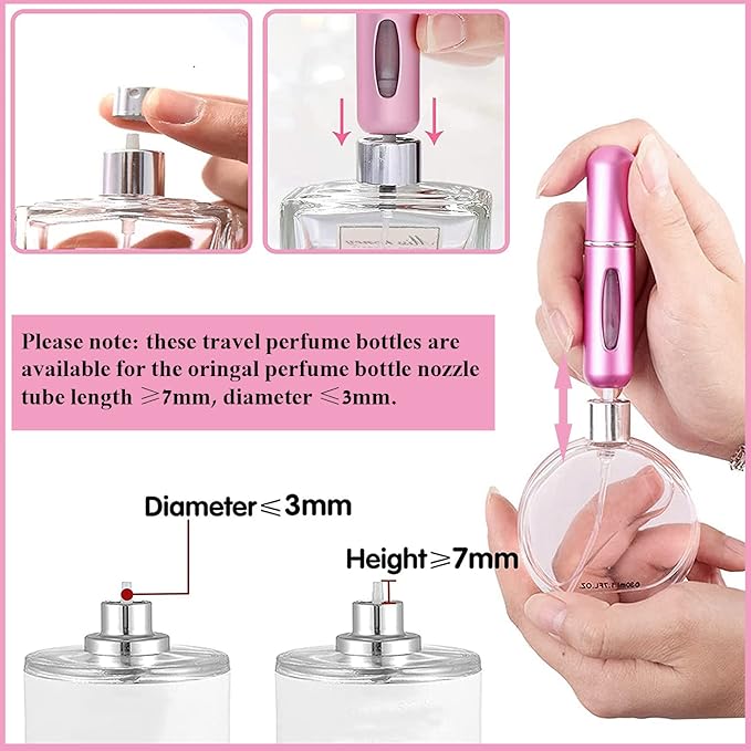 Wendergo Perfume Atomiser Refillable 5 Pcs Travel Bottle Mini ML Atomizer Spray Portable Empty Fragrance Container for Aftershave Holiday and Night Out