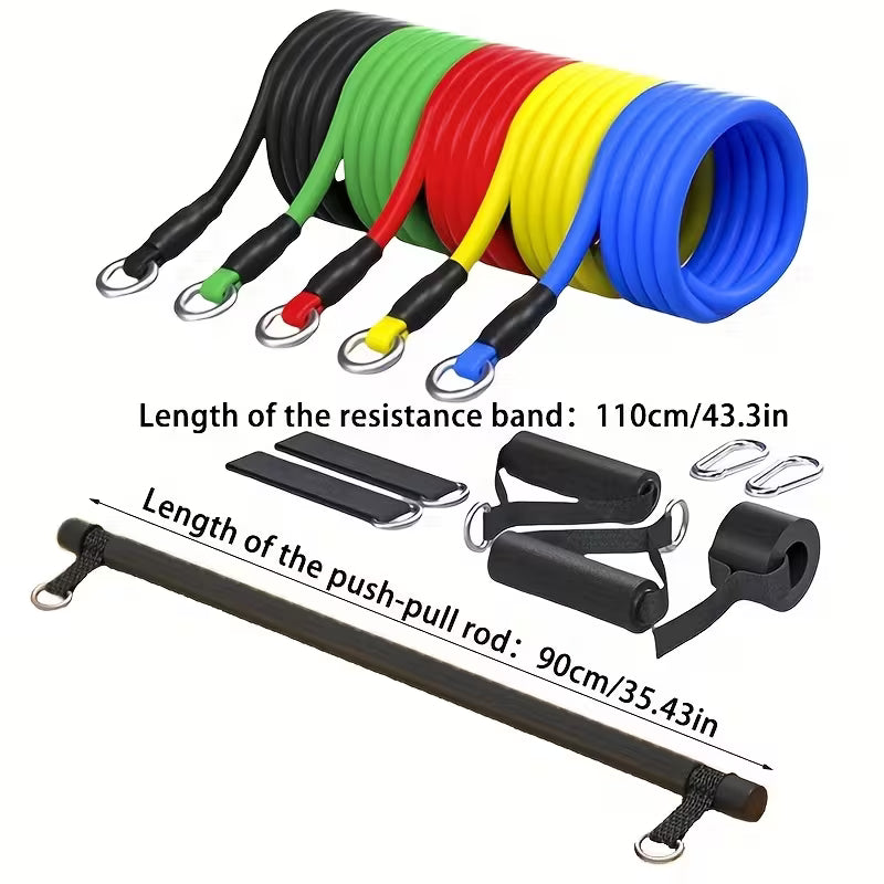 Multifunctional Tension Rope Set, with Resistance Bands And Stainless Steel Fitness Bars,